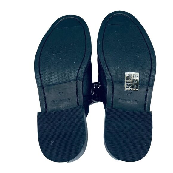 Free People Vida Mules 37 Black Leather Silver Link Chain Slip On Loafer - Picture 10 of 12